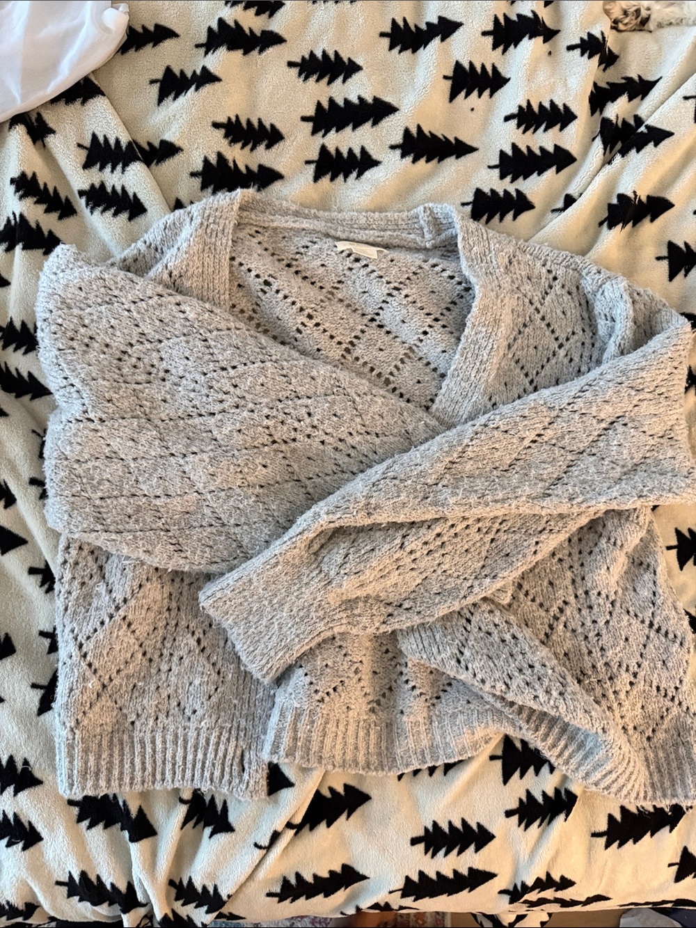 Maeve Light Gray Openwork V-Neck Cardigan